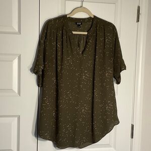 Olive Green Women's Blouse with Subtle Pink Print